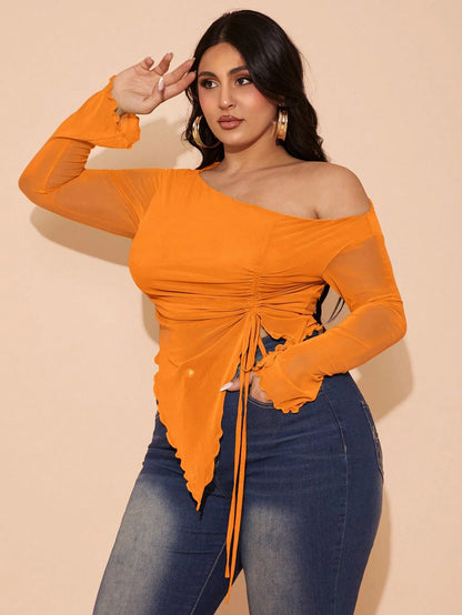 BAE Plus Size Women Summer Mesh Bow Decor Blouse, Holiday Party, Elegant Birthday Suit Fall