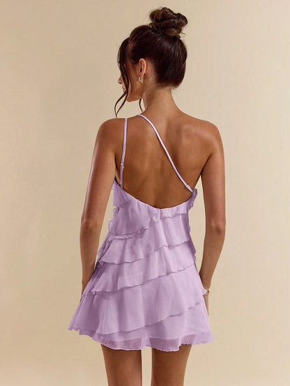 BAE Purple Summer Mama Mia Party Dress,Women's Layered Lotus Leaf Cake Mini Dress,Solid Beach Vacation Night Out Nightclub Cocktail Music Festival Outfit