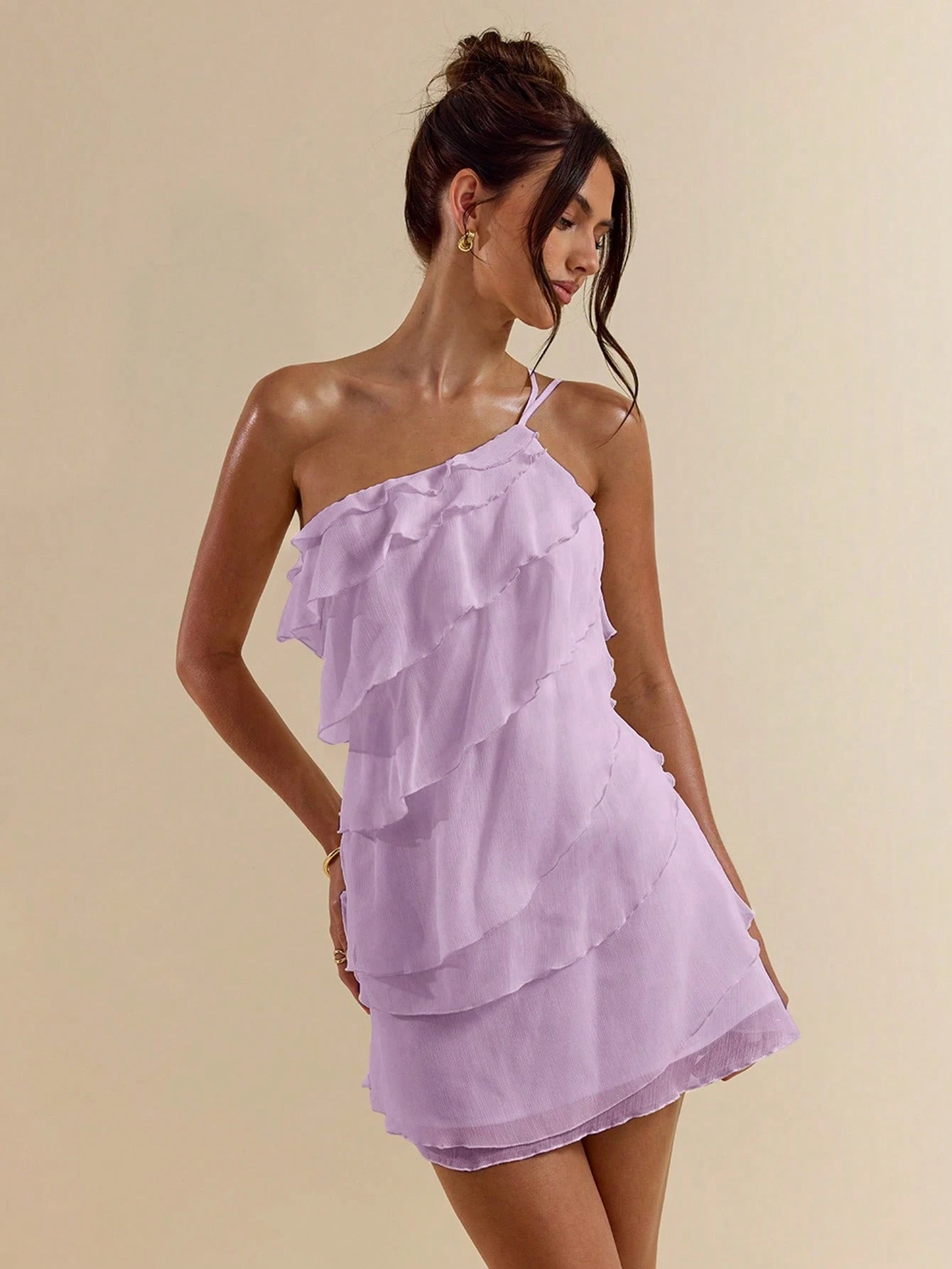 BAE Purple Summer Mama Mia Party Dress,Women's Layered Lotus Leaf Cake Mini Dress,Solid Beach Vacation Night Out Nightclub Cocktail Music Festival Outfit