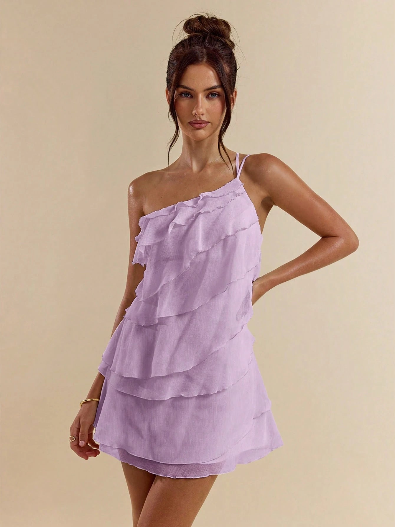 BAE Purple Summer Mama Mia Party Dress,Women's Layered Lotus Leaf Cake Mini Dress,Solid Beach Vacation Night Out Nightclub Cocktail Music Festival Outfit