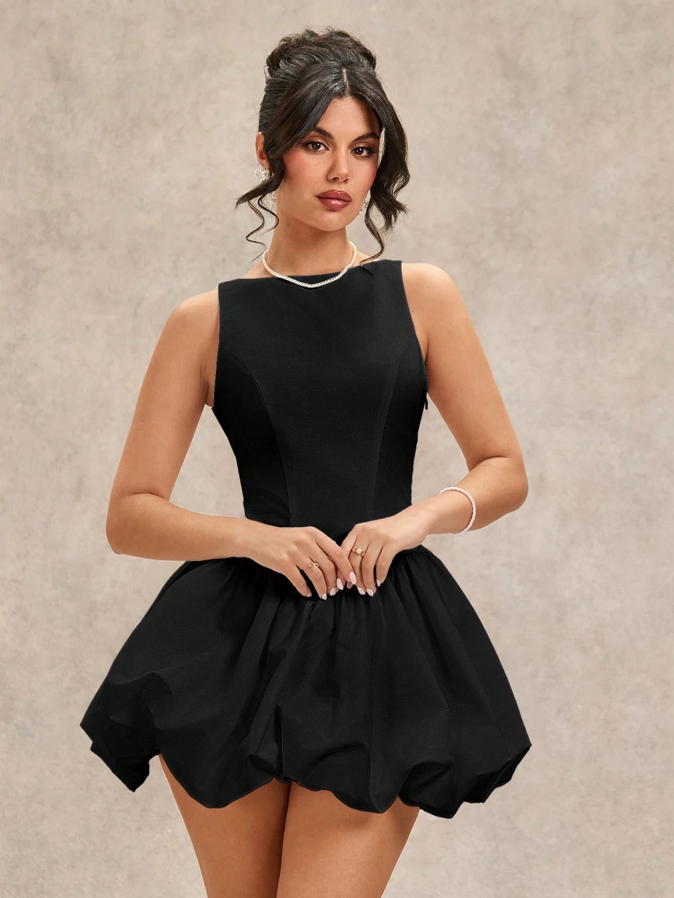 BAE Summer Elegant Black Party Dress For Women,Sleeveless Backless Cross Strap Mini Dress, Bubble Skirt Holiday Clothing For Wedding Bridesmaid