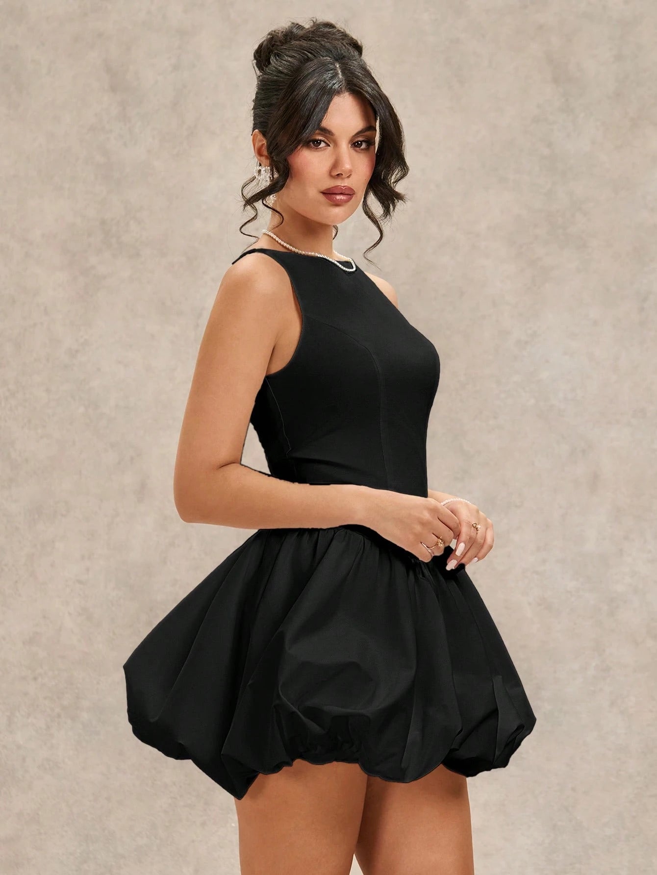 BAE Summer Elegant Black Party Dress For Women,Sleeveless Backless Cross Strap Mini Dress, Bubble Skirt Holiday Clothing For Wedding Bridesmaid