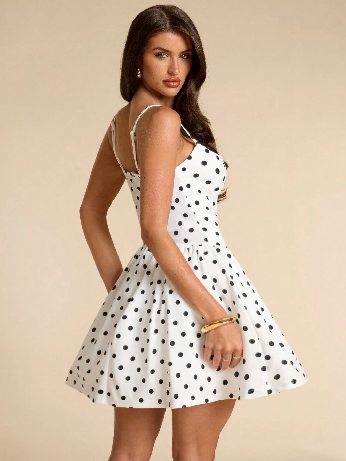 BAE Summer Polka Dot Collar Black Lace Patchwork A-Line Mini Puff Skirt, Bridesmaid Cocktail Party Formal Occasion Dress, Birthday Party Mini Dress