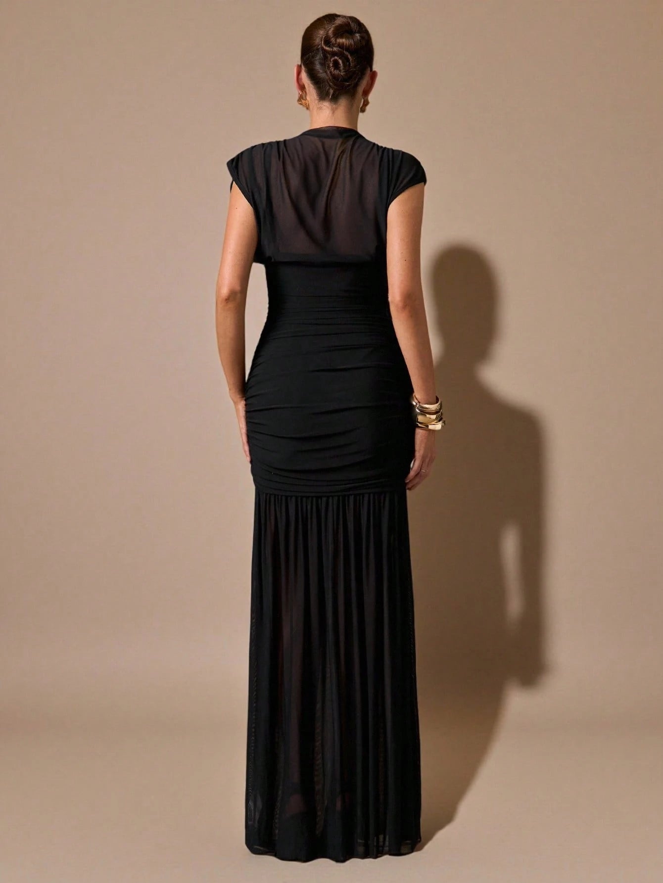 BAE Women's Black Elegant Classy Sheer Ruched Dress Summer Party Dinner Night Wrap Shawl Birthday Mini Dress Suitable For Formal Gatherings DatesTea Party