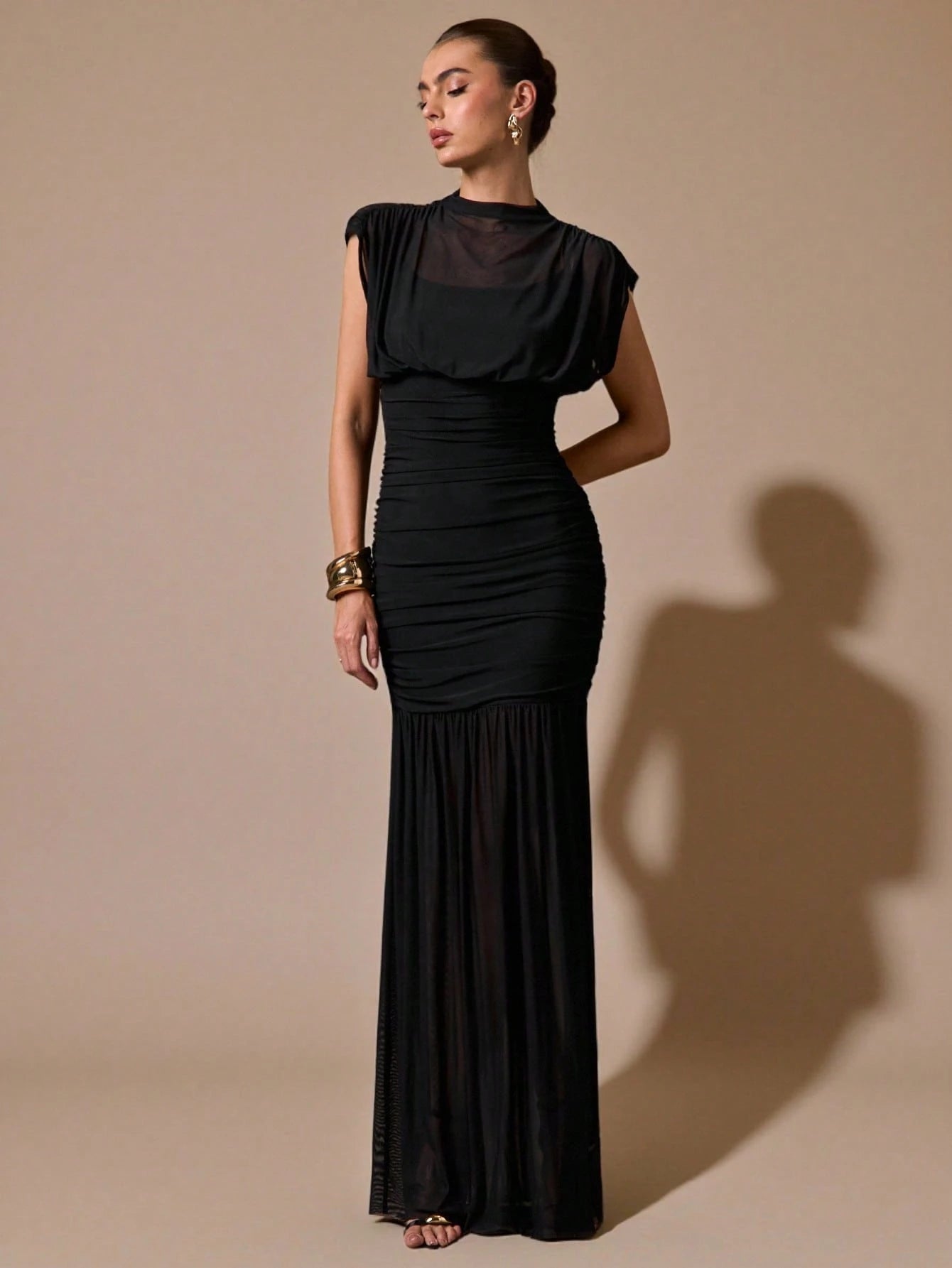 BAE Women's Black Elegant Classy Sheer Ruched Dress Summer Party Dinner Night Wrap Shawl Birthday Mini Dress Suitable For Formal Gatherings DatesTea Party