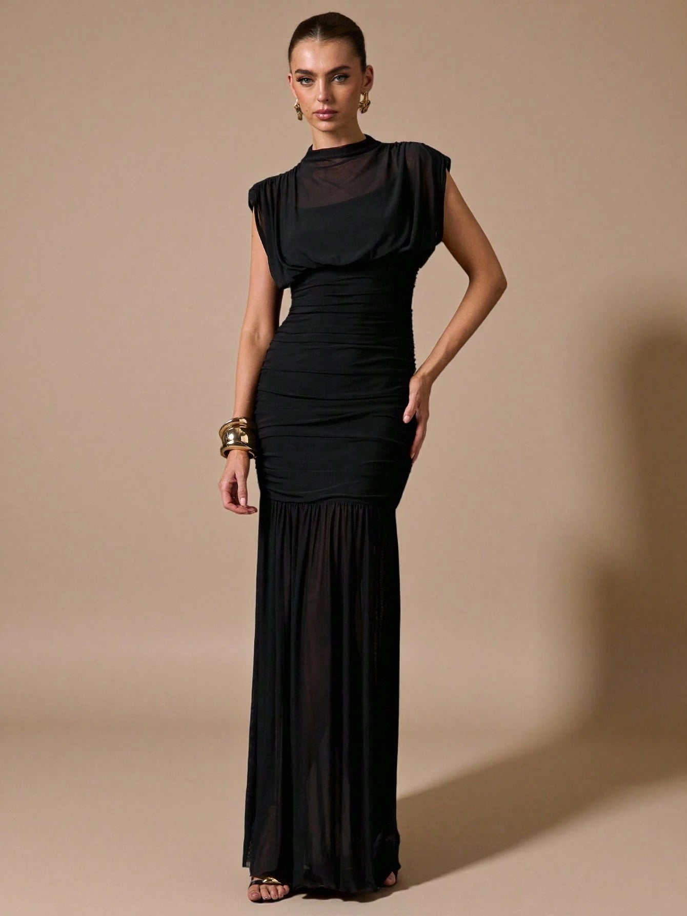 BAE Women's Black Elegant Classy Sheer Ruched Dress Summer Party Dinner Night Wrap Shawl Birthday Mini Dress Suitable For Formal Gatherings DatesTea Party