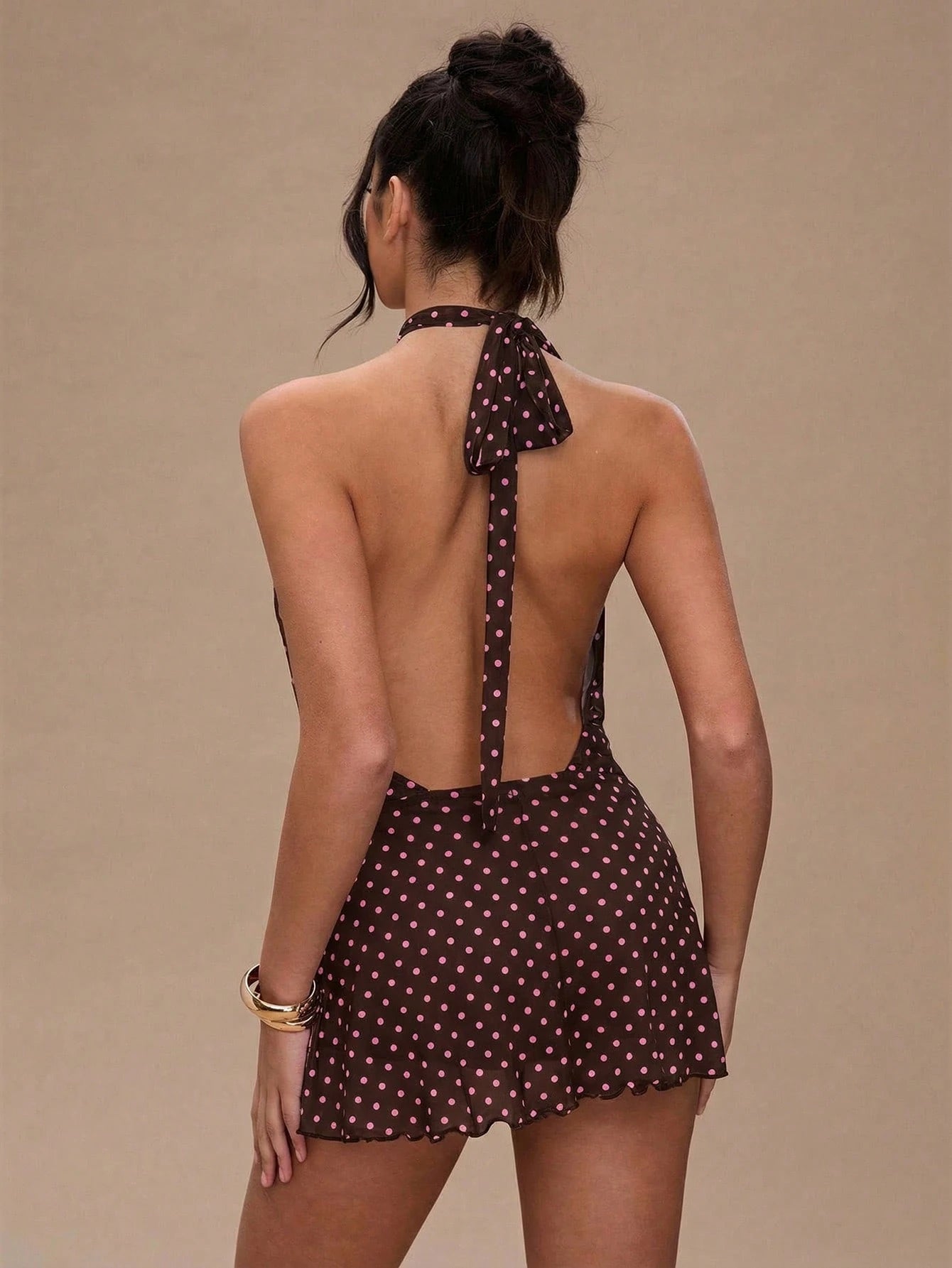 BAE Women's Polka Dot Print Twist Halter Backless Sexy Sleeveless Dress Polka Dot Dress Women Mini Dresses Dresses For Women Summer