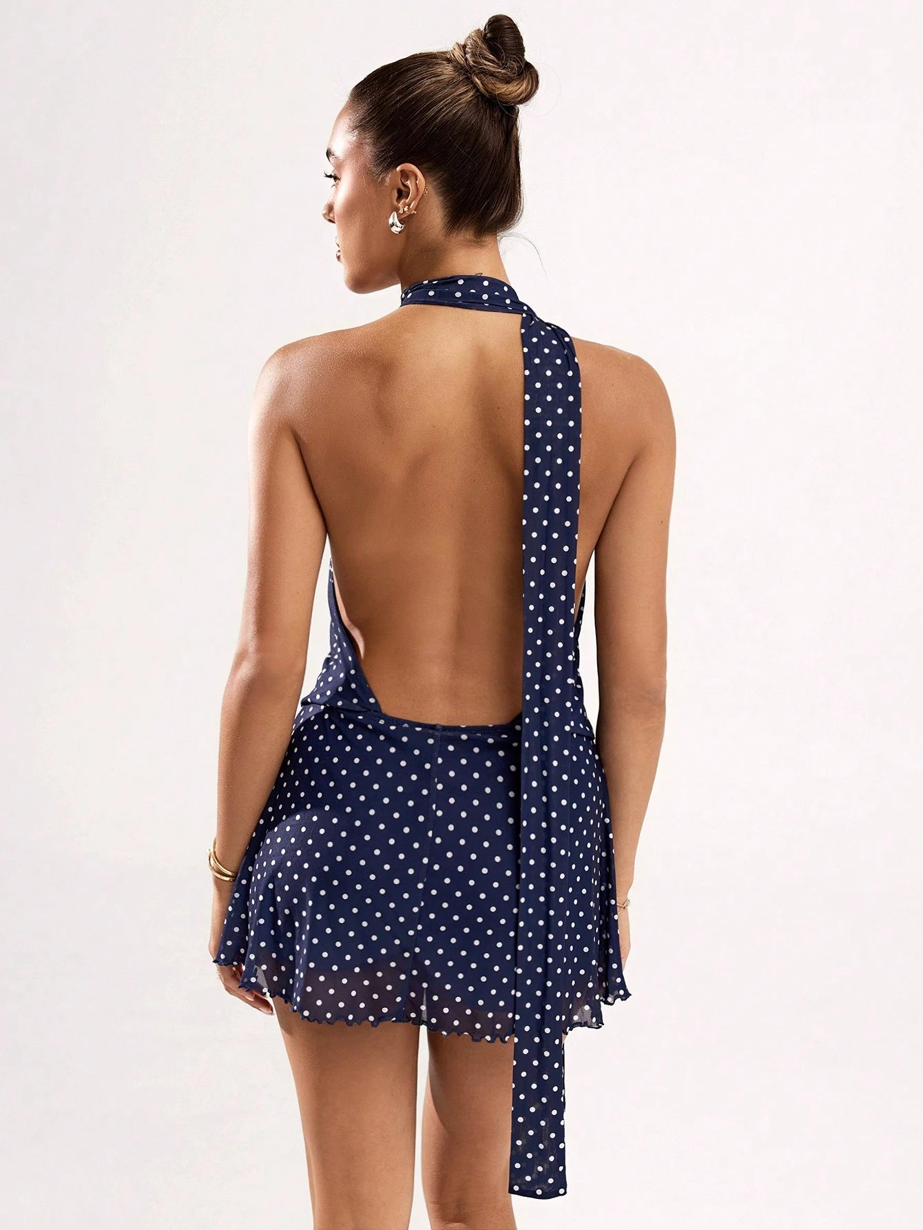 BAE Women's Polka Dot Print Twist Halter Backless Sexy Sleeveless Dress Polka Dot Dress Women Mini Dresses Dresses For Women Summer