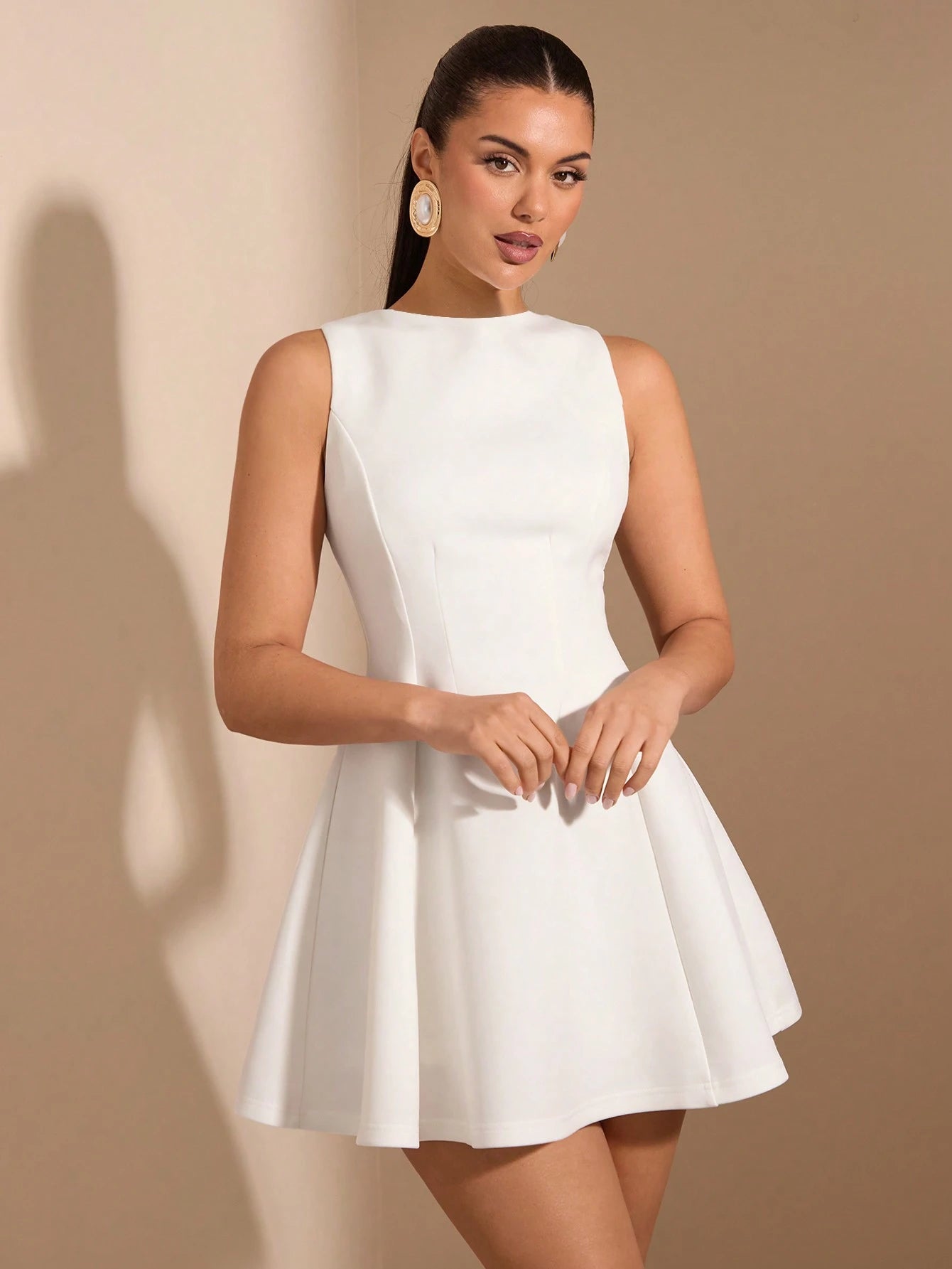 BAE Women's Solid Color Date Night A-Line Sleeveless Waist Fitted Elegant Dress, Autumn,Summer Dresses For Women,Tea Party Dress,White Graduation Dress