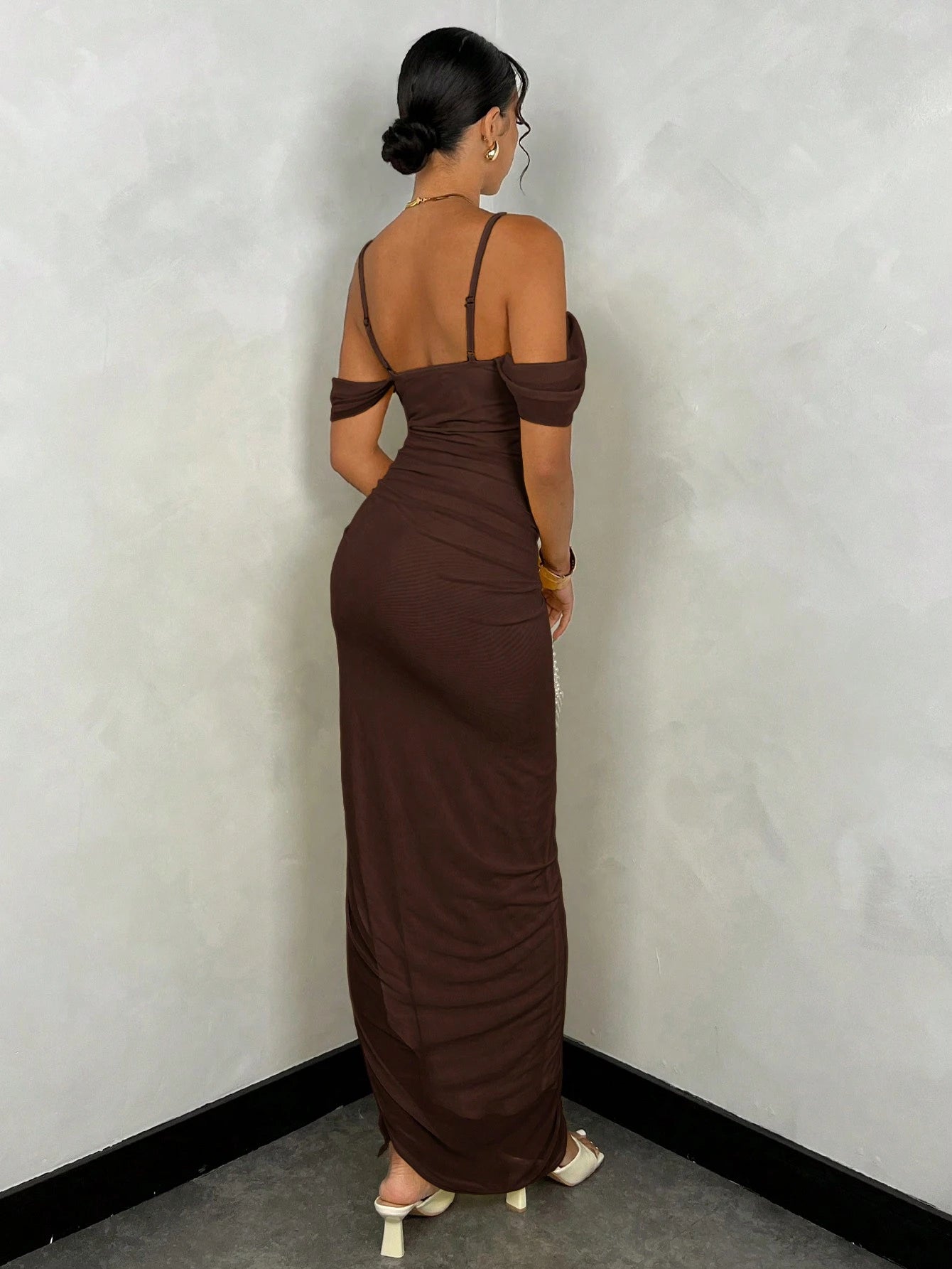 BAE Women's Summer Dark Brown Seductive Party Night Slip Dress, & Sweet Solid Color Flowy Tie Sleeve Ruffle Hem High Slit Valentine's Day Outfits