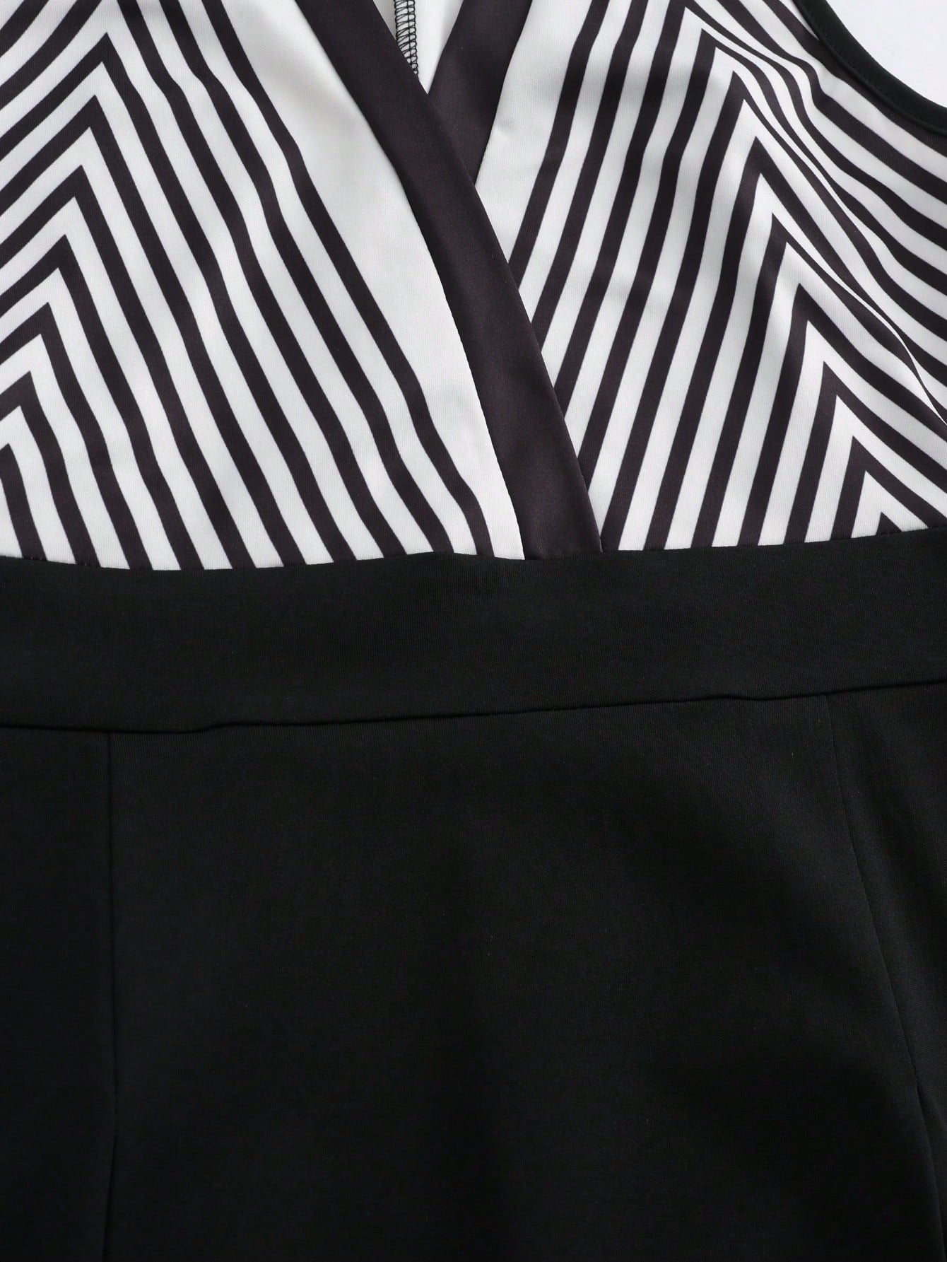 Balvessa Women Elegant Commuter Geometric Striped V-Neck Halter Striped Stand Collar Sleeveless Dress