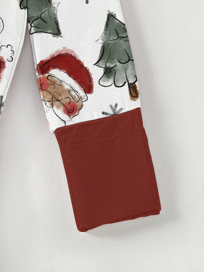 Bamboo Fiber Zip Footed Newborn Romper, Sketch Santa Xmas Tree Snowflake Print Slim Long Sleeve Jumpsuit, All Season Baby Boys Christmas Outdoor Gift