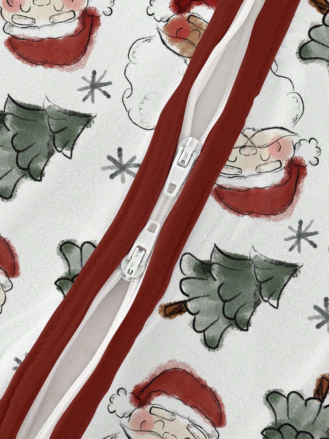 Bamboo Fiber Zip Footed Newborn Romper, Sketch Santa Xmas Tree Snowflake Print Slim Long Sleeve Jumpsuit, All Season Baby Boys Christmas Outdoor Gift