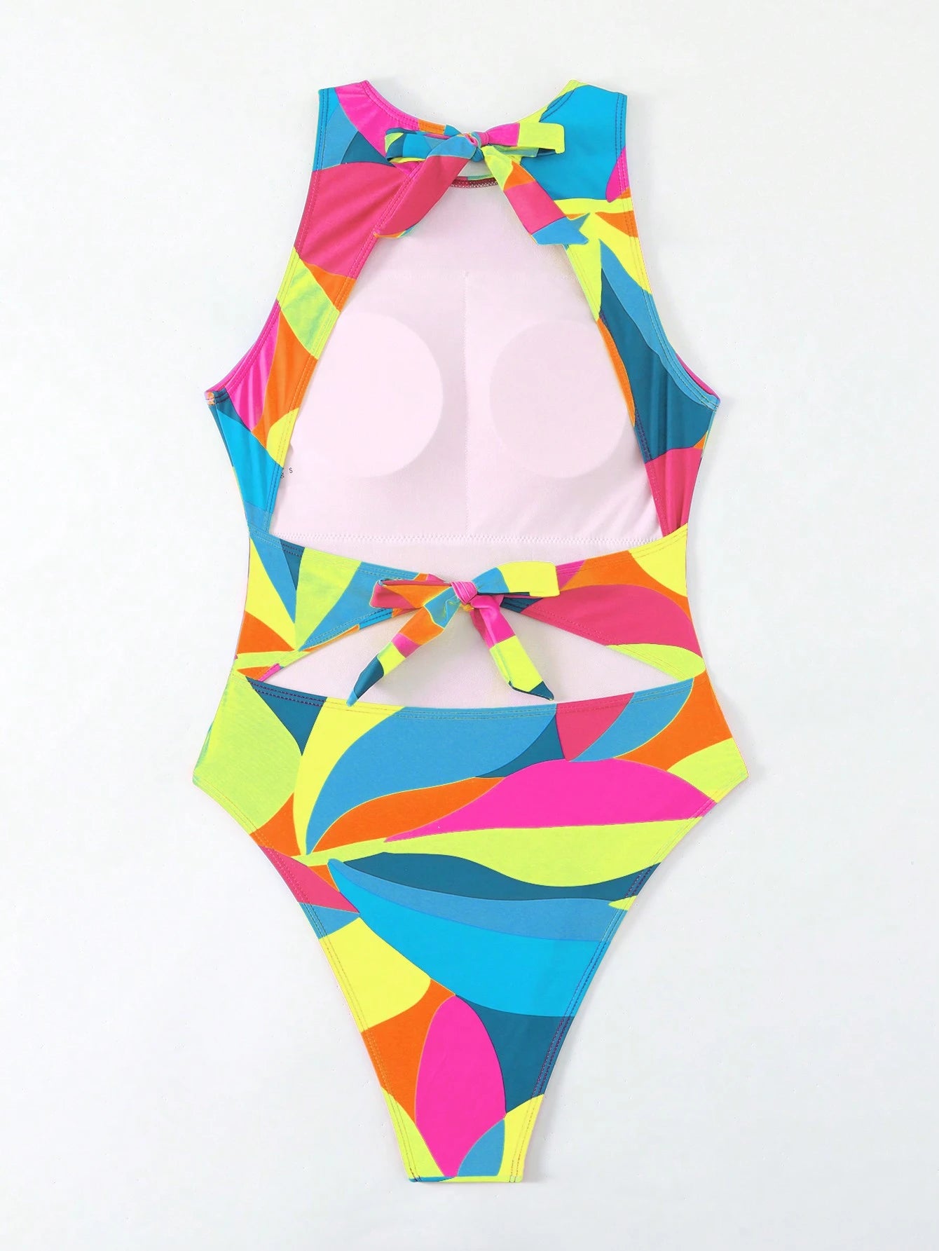 BamGleam Summer Beach Women One-Piece Beachwear Swimsuit With Random Printed Pattern, Backless And Tie Straps