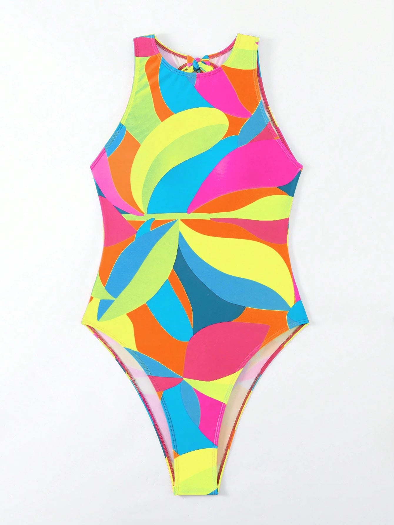 BamGleam Summer Beach Women One-Piece Beachwear Swimsuit With Random Printed Pattern, Backless And Tie Straps