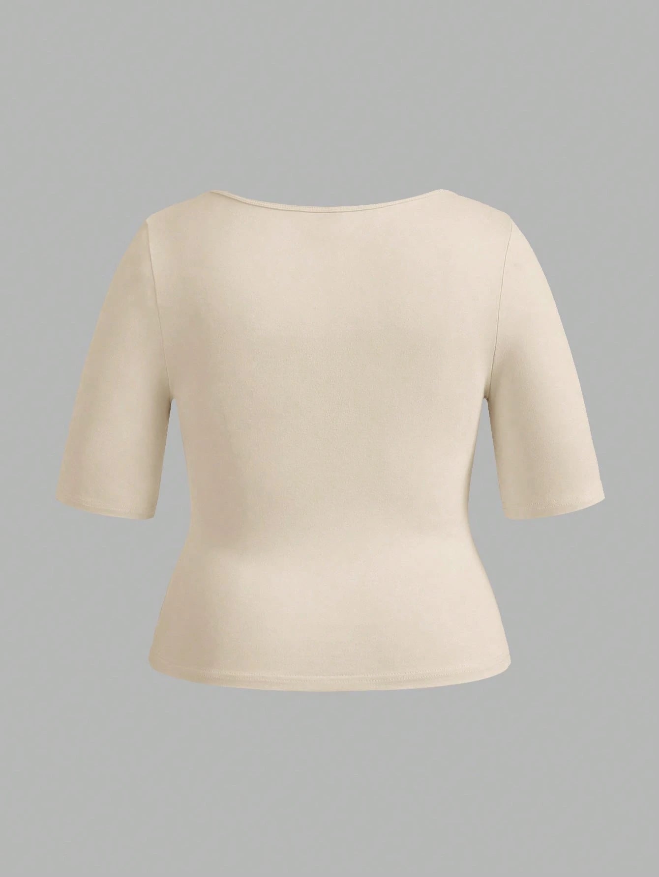 BASICS 3pcs/Set Casual Smart Casual Solid Color Knit Square Neck Short Sleeve Fitted Plus Size T-Shirts House Khaki Pastel Summer Tops Formal Holiday
