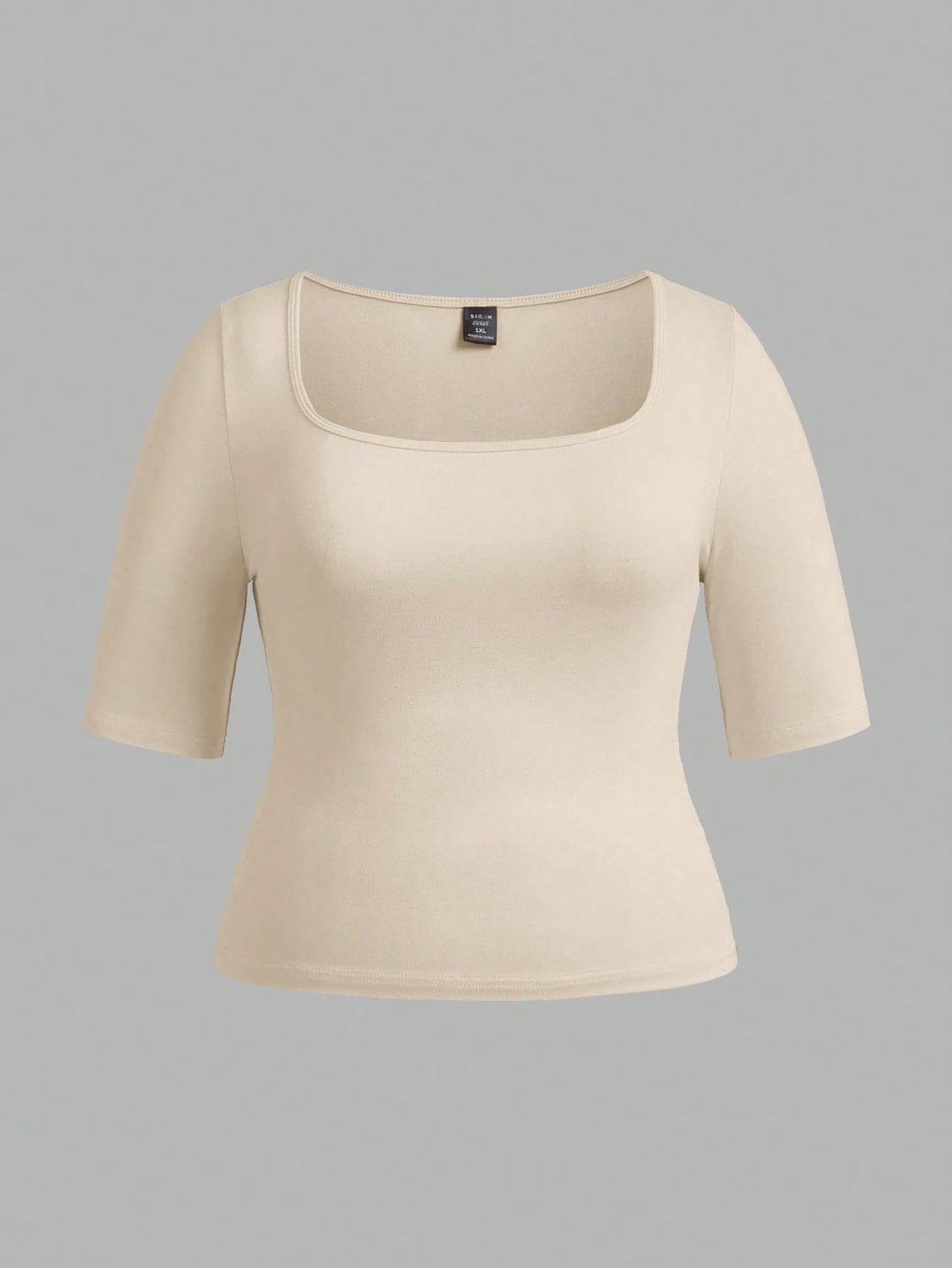 BASICS 3pcs/Set Casual Smart Casual Solid Color Knit Square Neck Short Sleeve Fitted Plus Size T-Shirts House Khaki Pastel Summer Tops Formal Holiday