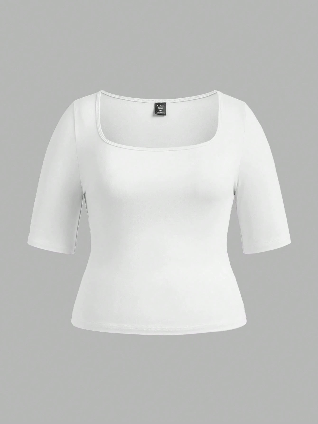 BASICS 3pcs/Set Casual Smart Casual Solid Color Knit Square Neck Short Sleeve Slim Fit Plus Size T-Shirts Holiday For Women Black White Summer Tops