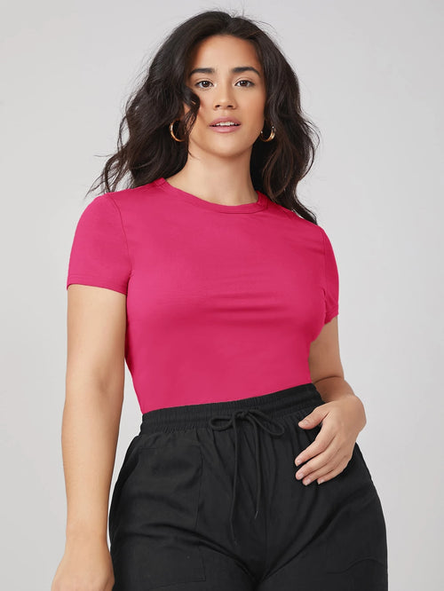 BASICS Plus Round Neck Solid Slim Tee Summer
