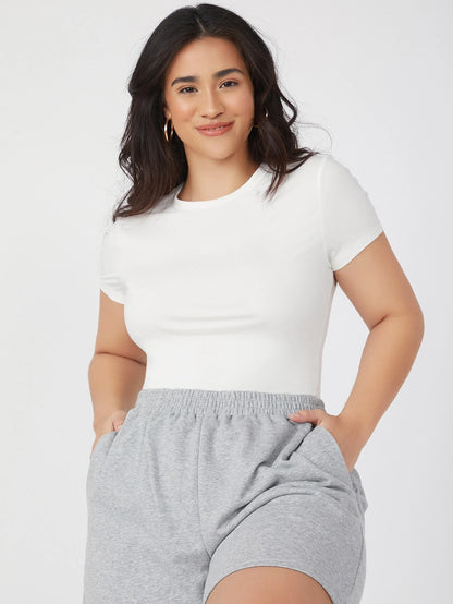 BASICS Plus Solid Slim Tee Summer Top