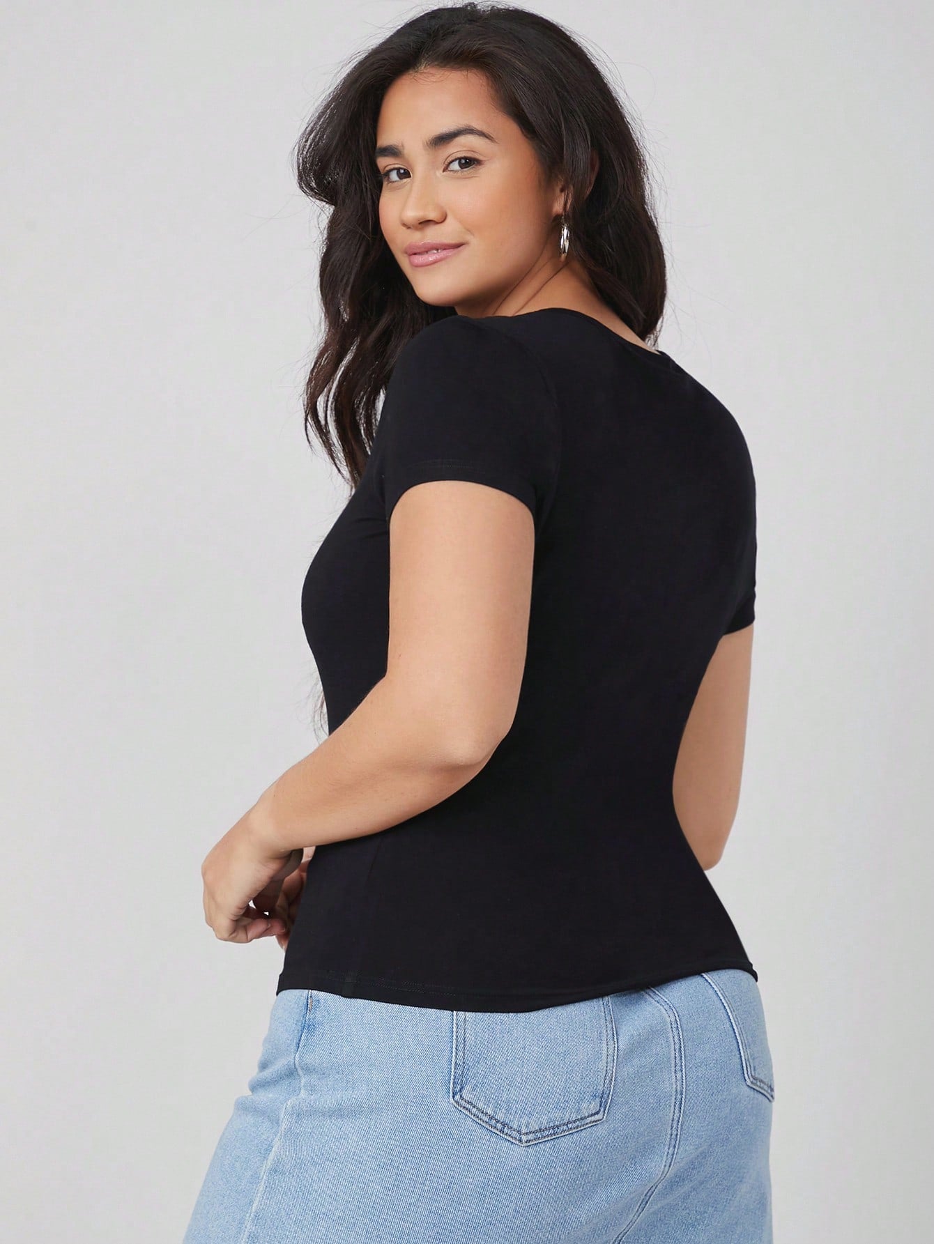 BASICS Plus Solid Slim Tee Summer Top