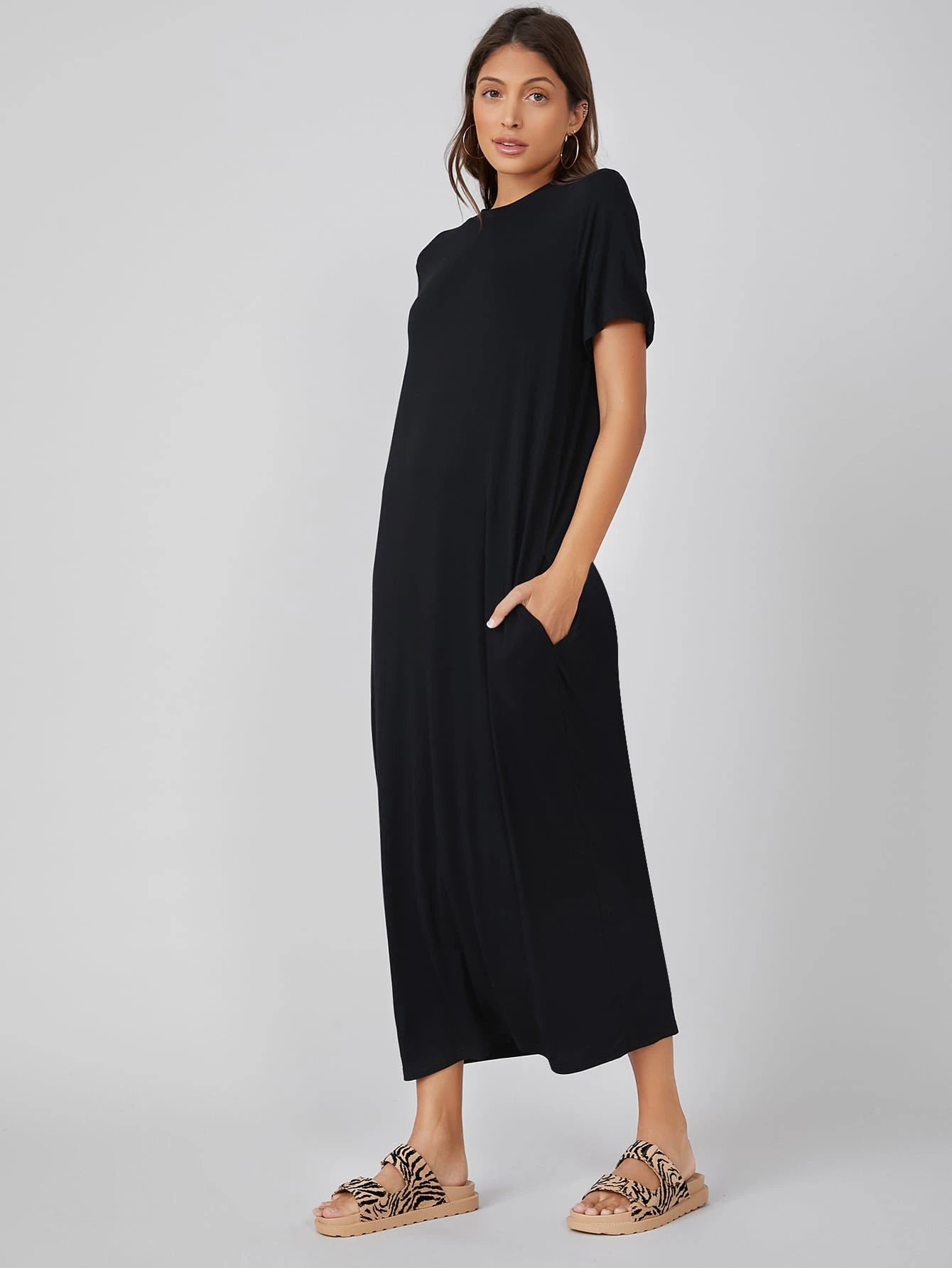 BASICS Pocket Side Solid Tee Dress/Summer