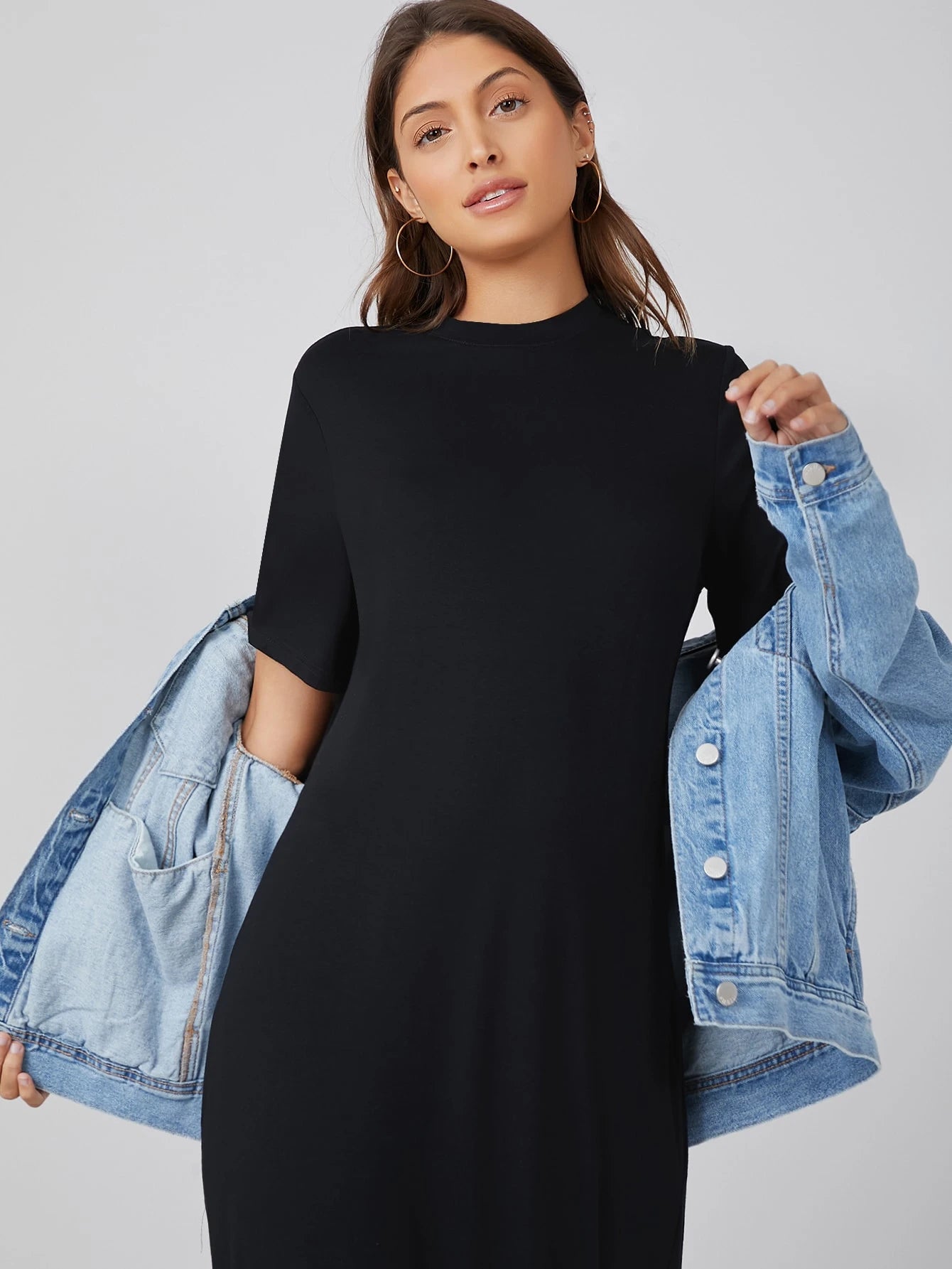 BASICS Pocket Side Solid Tee Dress/Summer