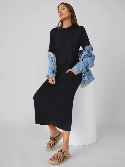 BASICS Pocket Side Solid Tee Dress/Summer