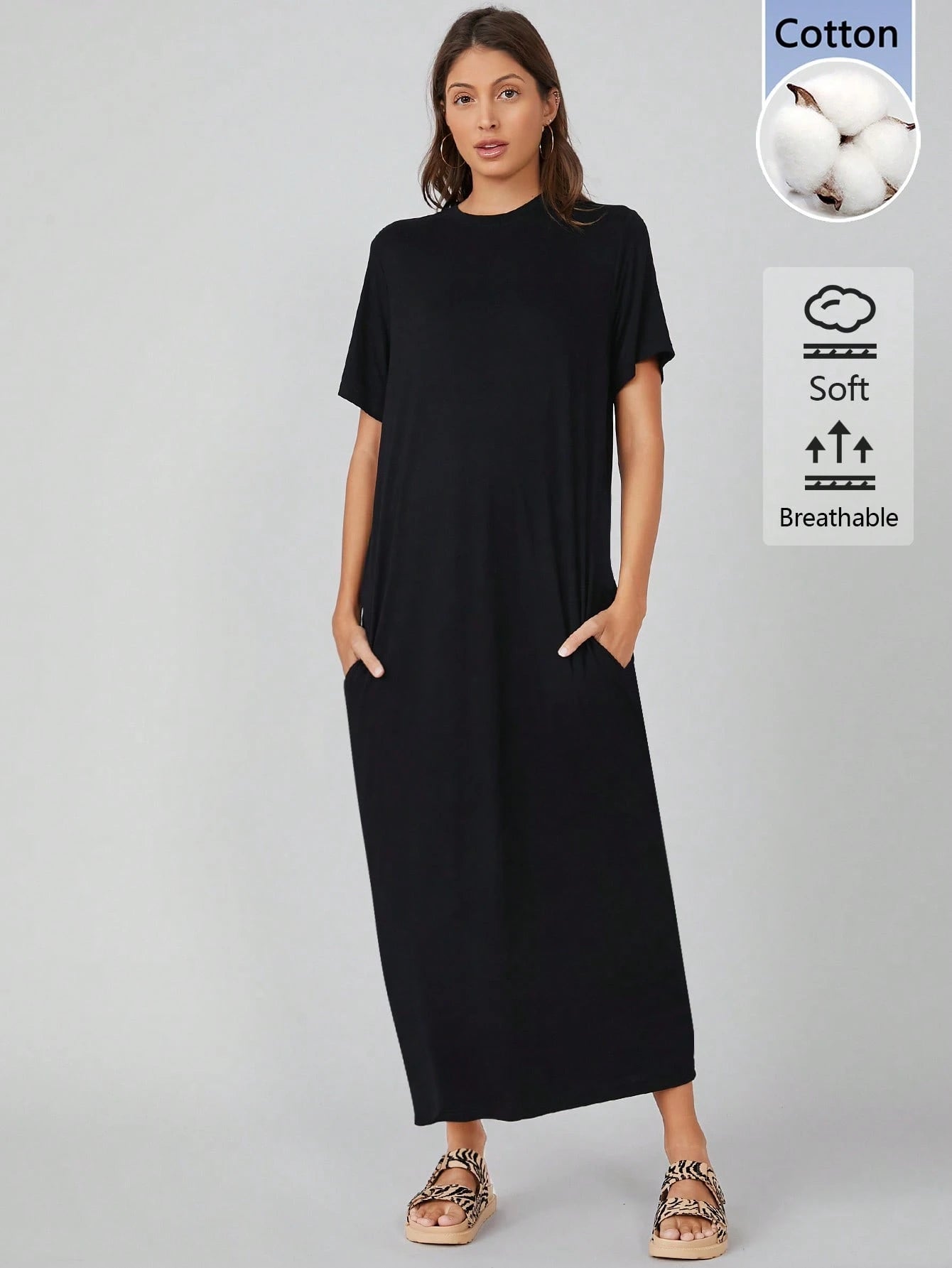 BASICS Pocket Side Solid Tee Dress/Summer
