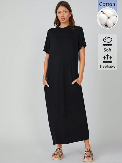BASICS Pocket Side Solid Tee Dress/Summer