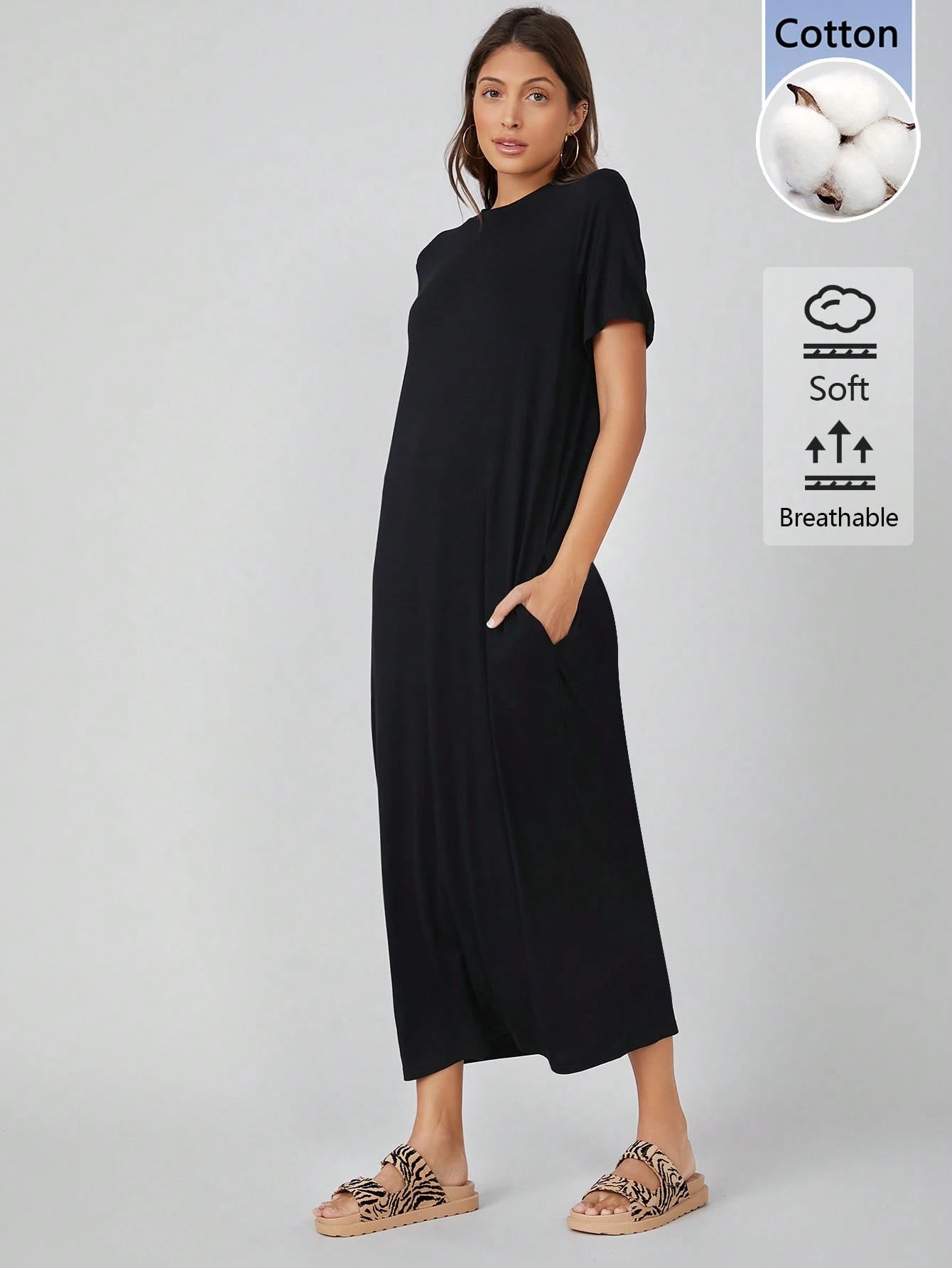 BASICS Pocket Side Solid Tee Dress/Summer