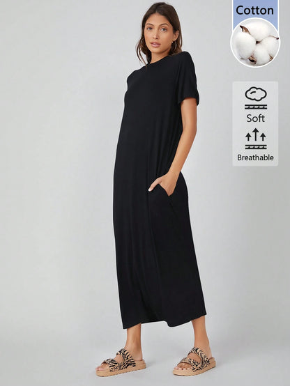 BASICS Pocket Side Solid Tee Dress/Summer