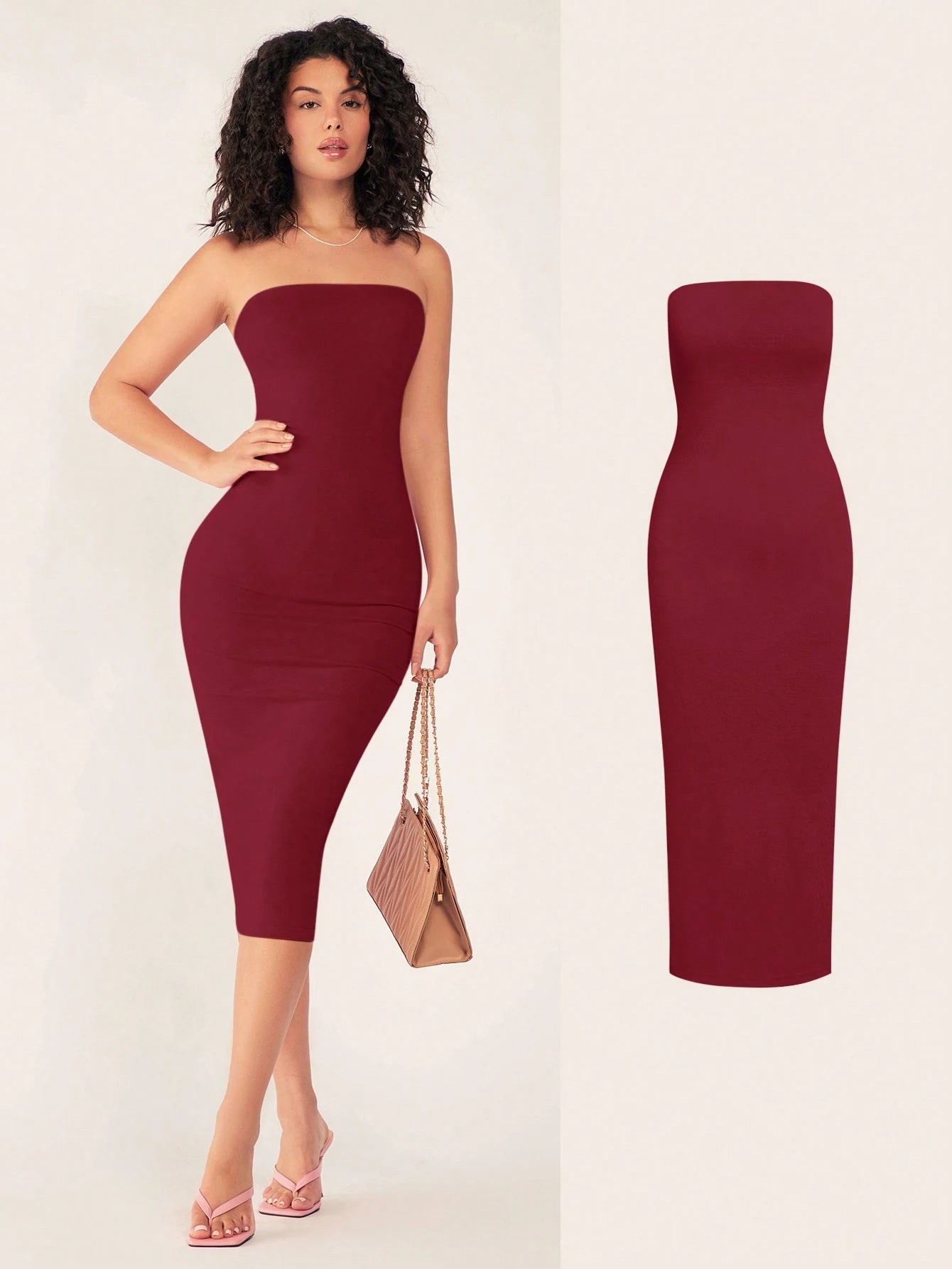 BASICS Women'S Strapless Slim Fit Bodycon Casual Dinner Cotton Dress Summer Dresses For Women
