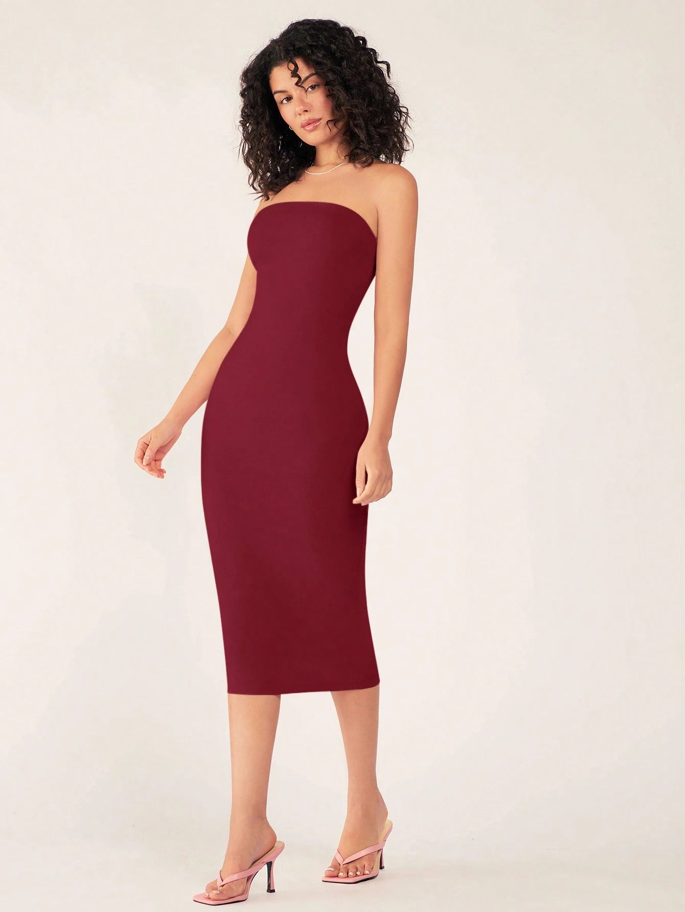 BASICS Women'S Strapless Slim Fit Bodycon Casual Dinner Cotton Dress Summer Dresses For Women
