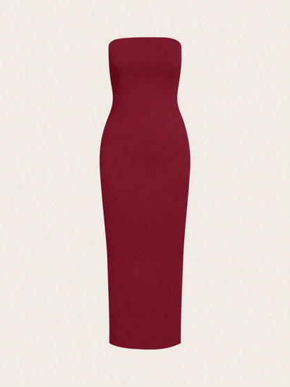 BASICS Women'S Strapless Slim Fit Bodycon Casual Dinner Cotton Dress Summer Dresses For Women