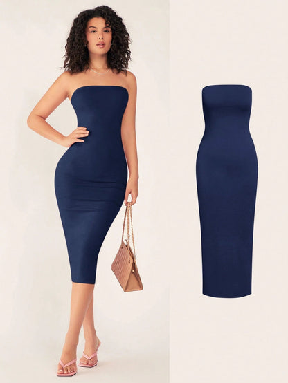 BASICS Women'S Strapless Slim Fit Bodycon Casual Dinner Dress Summer Dresses For Women Summer Dresses