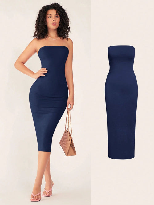 BASICS Women'S Strapless Slim Fit Bodycon Casual Dinner Dress Summer Dresses For Women Summer Dresses