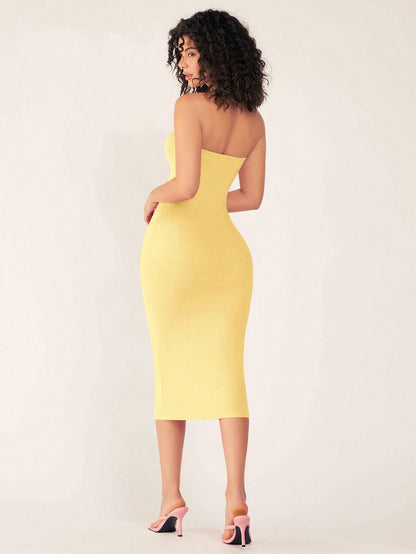 BASICS Women'S Strapless Slim Fit Bodycon Casual Dinner Dress Summer Dresses For Women Summer Clothes