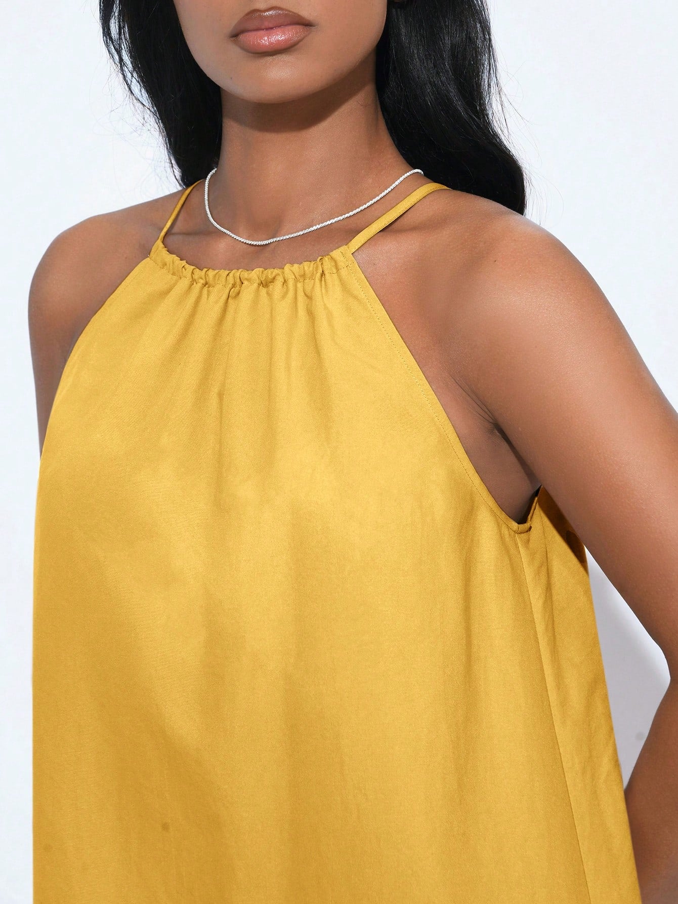 BASICS Women Woven Halter Neck Side Slit Dress Yellow Summer Dress Summer Clothes