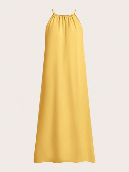 BASICS Women Woven Halter Neck Side Slit Dress Yellow Summer Dress Summer Clothes