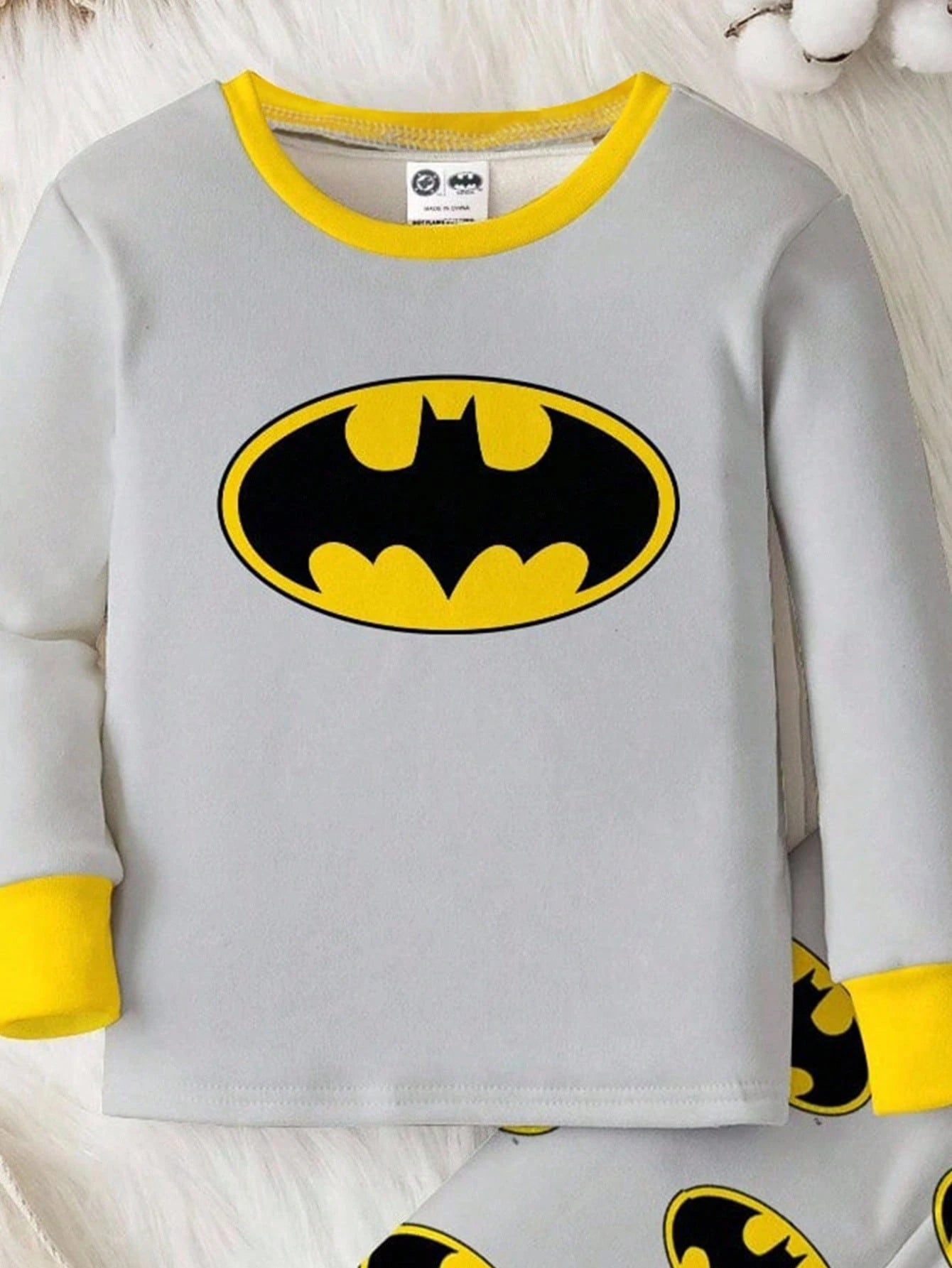 BATMAN X Baby Boy Cute Grey Lounge Pajamas Set,Classic Logo Pattern Color Clashing Long Sleeve Top&Pants,Snug Fit Autumn Loungewear For Fall,Winter,DC Fans
