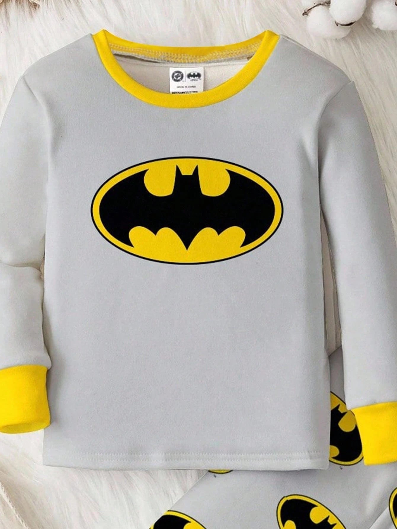 BATMAN X Baby Boy Cute Grey Lounge Pajamas Set,Classic Logo Pattern Color Clashing Long Sleeve Top&Pants,Snug Fit Autumn Loungewear For Fall,Winter,DC Fans