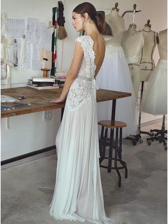 Beach Boho Wedding Dresses Backless Bohemian Lace Bridal Dress Gown,AST1225