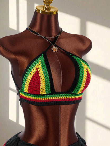 Beach Holiday Holiday Vacation Holiday Casual Boho Backless Criss-Cross Strap Sleeveless Ultra-Low Waist Spaghetti Strap Big Mesh Crochet Tassel Women's Mini Skirt With Women's Tank Top Handmade 2-Pie