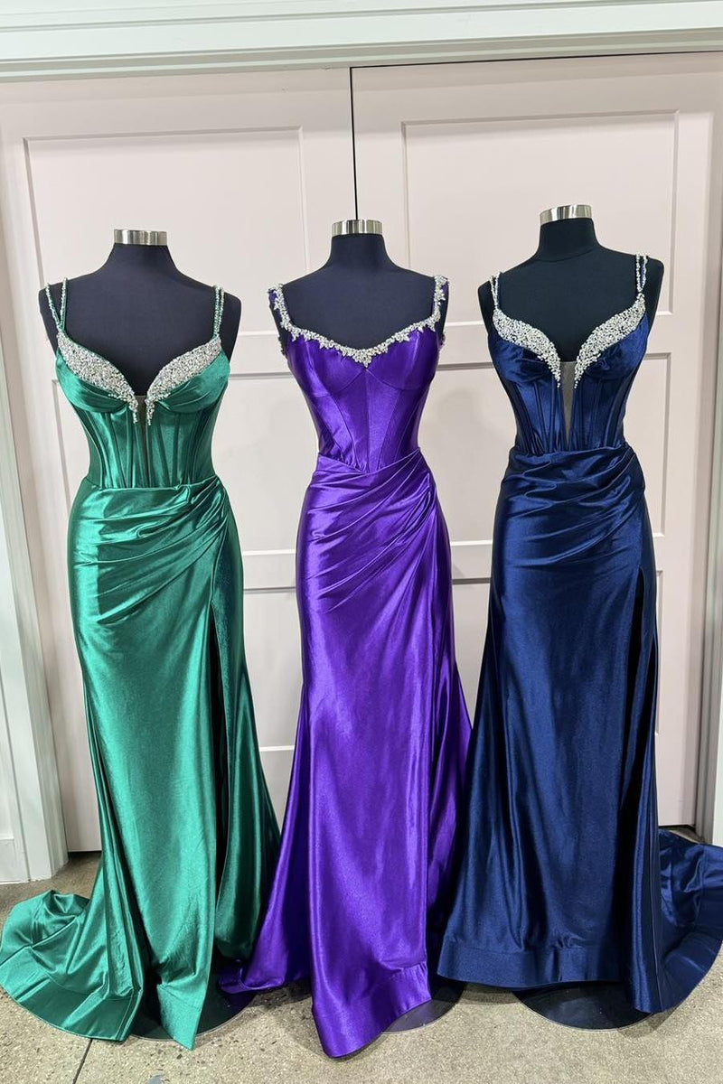 Beaded Corset Mermaid Long Formal Dress with Slit