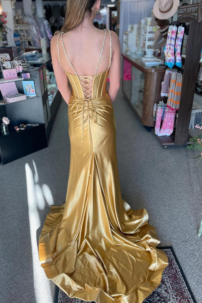 Beaded Corset Mermaid Long Formal Dress with Slit