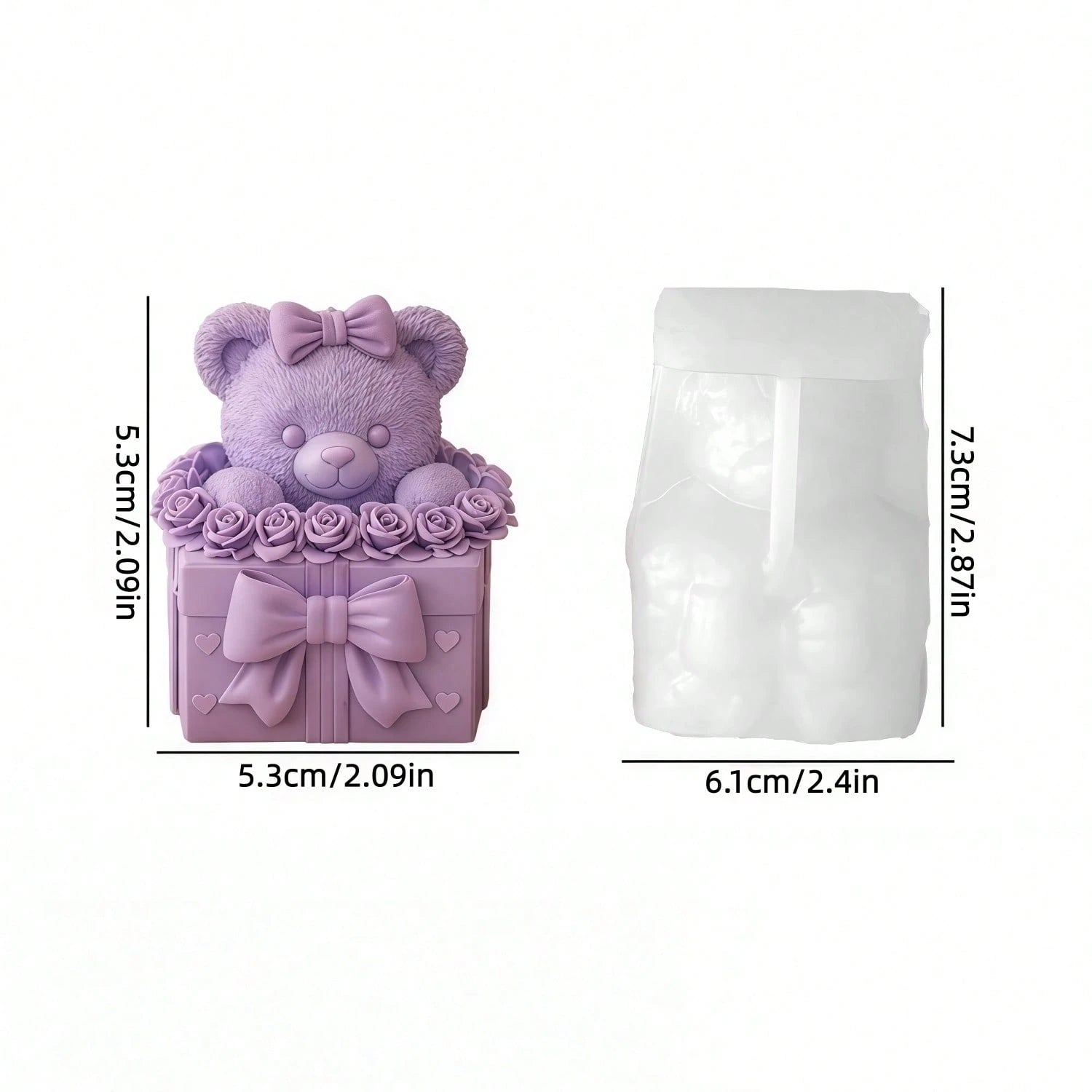 Bear Scented Candle Silicone Mold| Bear Shaped Scented Candles With Bow On Head And Heart/Rose Pearl Gift Box, Craft Gypsum Decorative Items/ Handmade Soap Making Mold