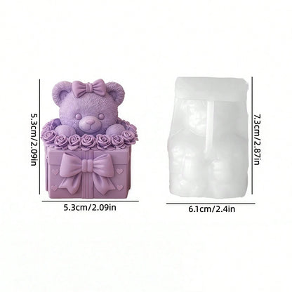 Bear Scented Candle Silicone Mold| Bear Shaped Scented Candles With Bow On Head And Heart/Rose Pearl Gift Box, Craft Gypsum Decorative Items/ Handmade Soap Making Mold