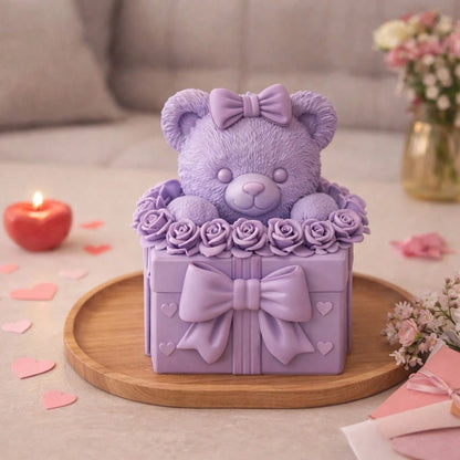 Bear Scented Candle Silicone Mold| Bear Shaped Scented Candles With Bow On Head And Heart/Rose Pearl Gift Box, Craft Gypsum Decorative Items/ Handmade Soap Making Mold