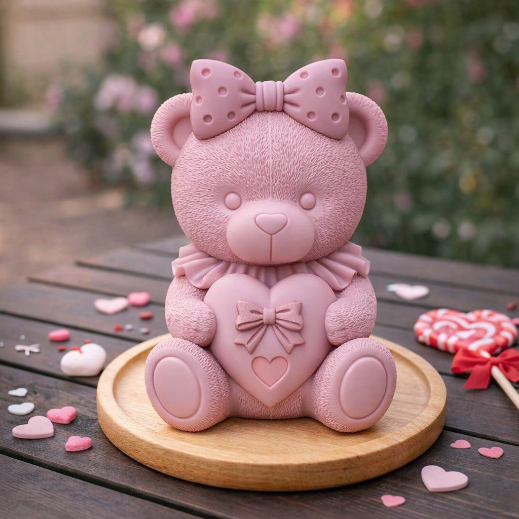 Bear Scented Candle Silicone Mold| Bear Shaped Scented Candles With Bow On Head And Heart/Rose Pearl Gift Box, Craft Gypsum Decorative Items/ Handmade Soap Making Mold